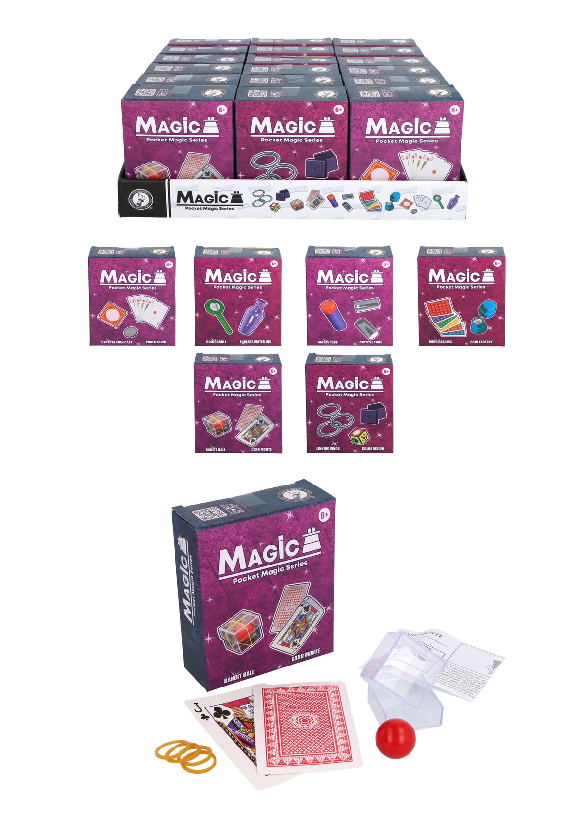Pack of 12 Christmas Pocket Magic Sets with 3 Tricks - Party Favours Stocking Fillers