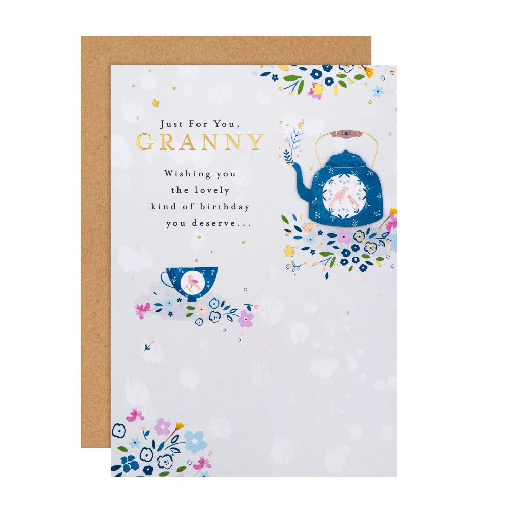 Kettle & Tea Design Granny Birthday Card