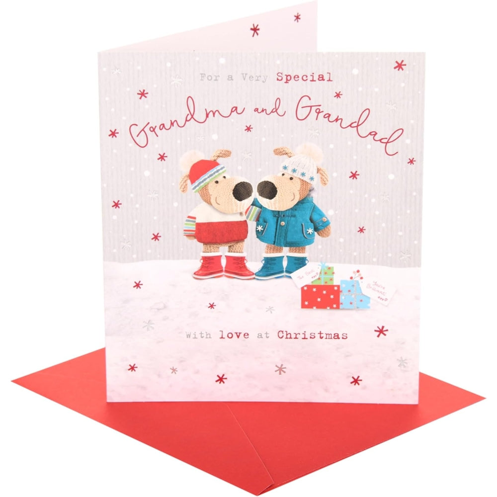 Boofles With Presents Grandma and Grandad Christmas Card