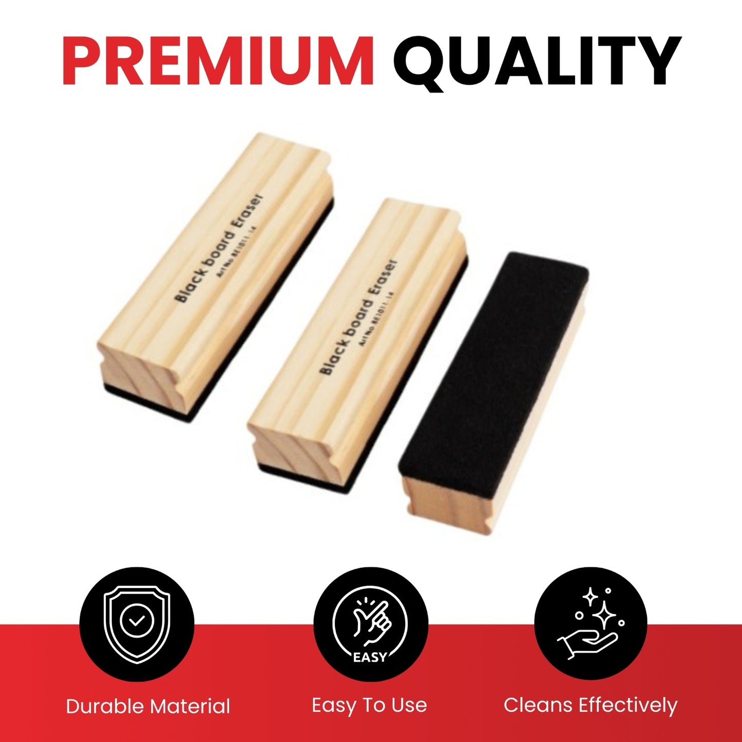 Pack of 6 Janrax Wooden Black Board Erasers 14 x 4 x 3cm – Classic Wood & Felt Chalkboard Cleaner