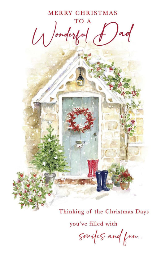 Traditional Design with Festive Front Door & Wreath Dad Christmas Card