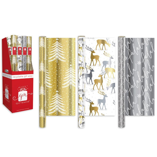 Single 1.5m Mixed Metallics Christmas Gift Wrap