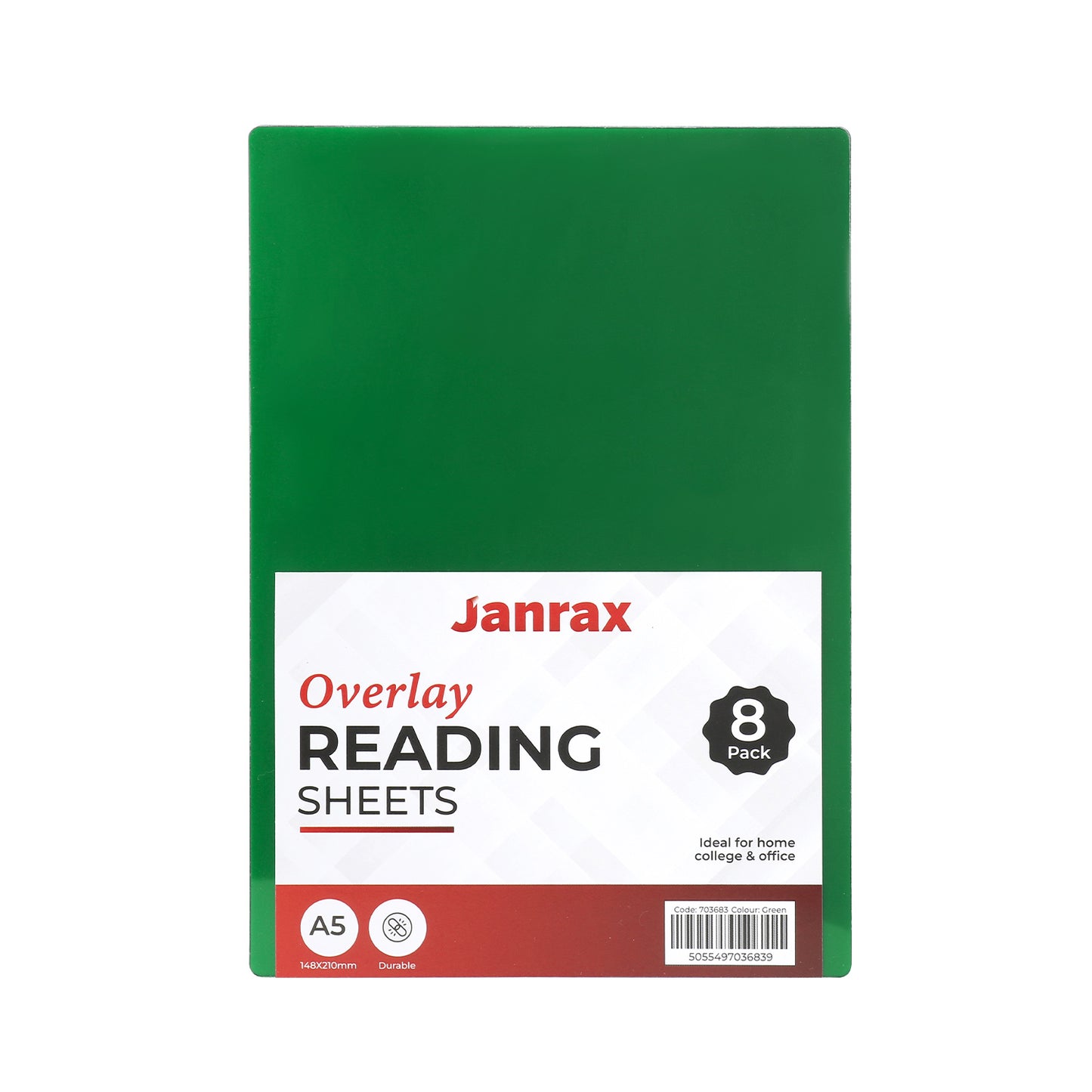Pack of 24 A5 Plain Green Dyslexia Overlay Reading Sheets – PET Material, Rounded Corners