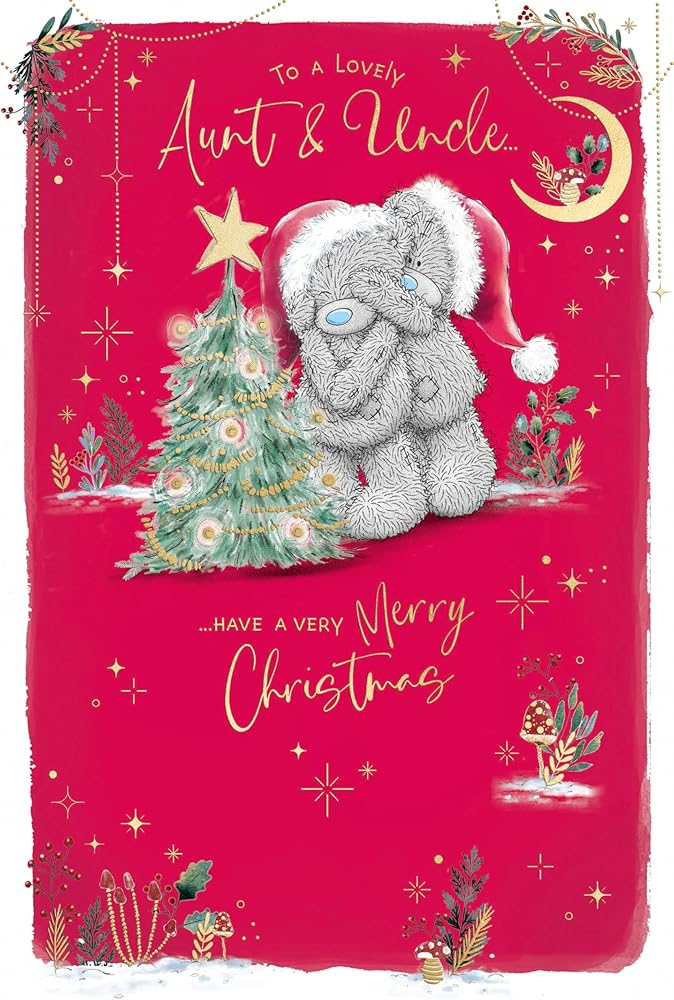 Bears At Xmas Tree Aunt And Uncle Christmas Card