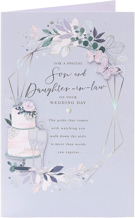 Contemporary Wedding Day Card for Son & Daughter in Law