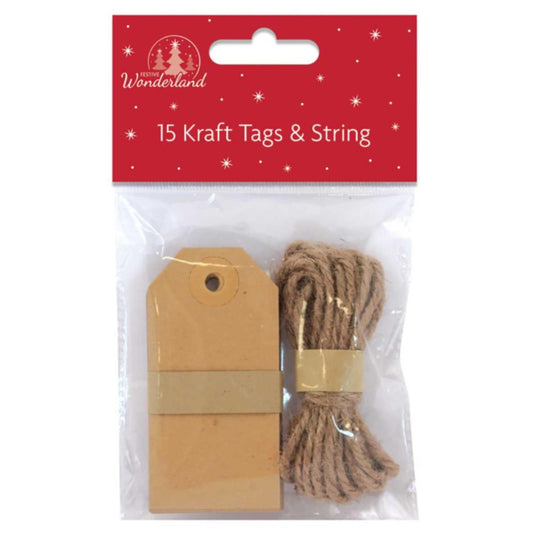 Pack of 15 Kraft Tags & String