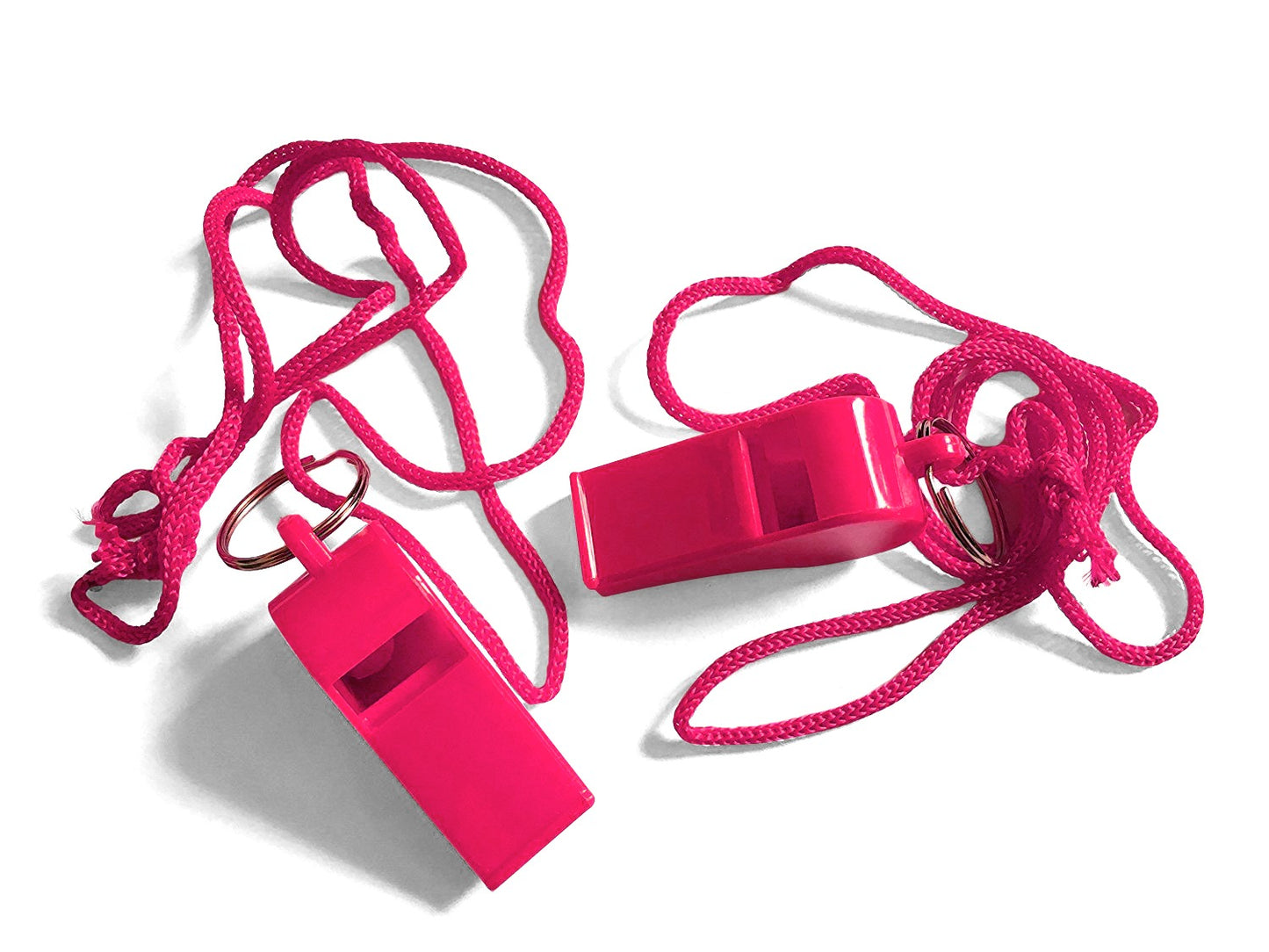 Pack of 15 Pink Plastic Whistles with Lanyard Neck Cord