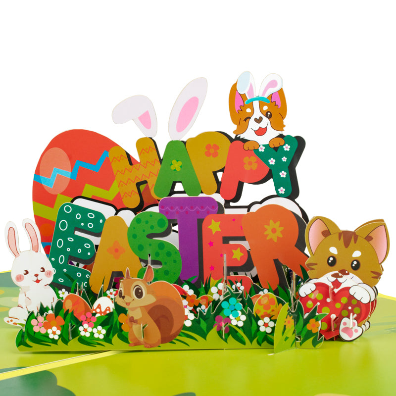 Animal Party Springtime Cheer Celebration 3D Pop Up Easter Card