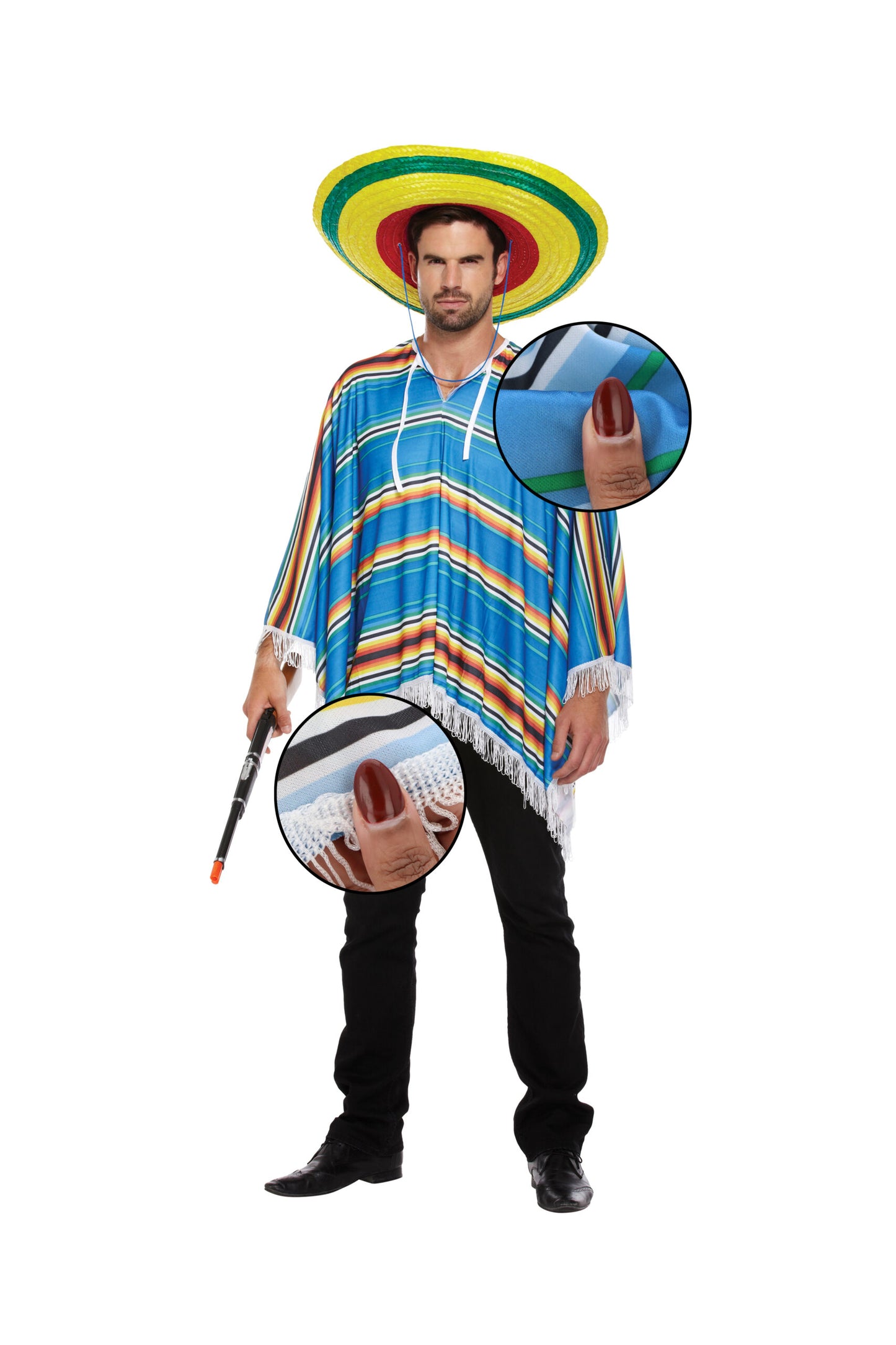 Blue Poncho Adult Fancy Dress Costume