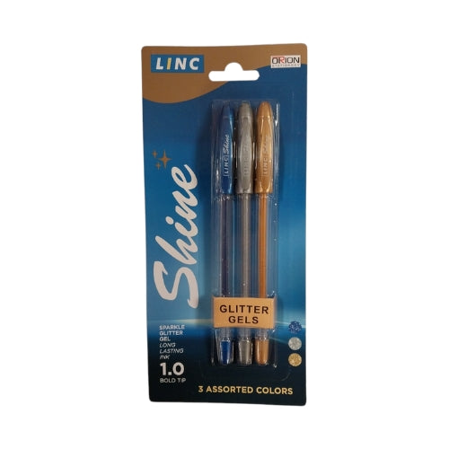 Pack of 3 Christmas Glitter Gel Pens - Gold Silver Blue