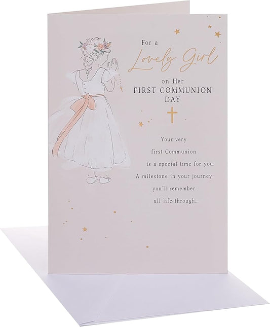 Girl Dress Design Communion Congratulations Card