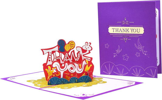 Gold Base Colorful Lettering 3D Pop Up Thank You Card