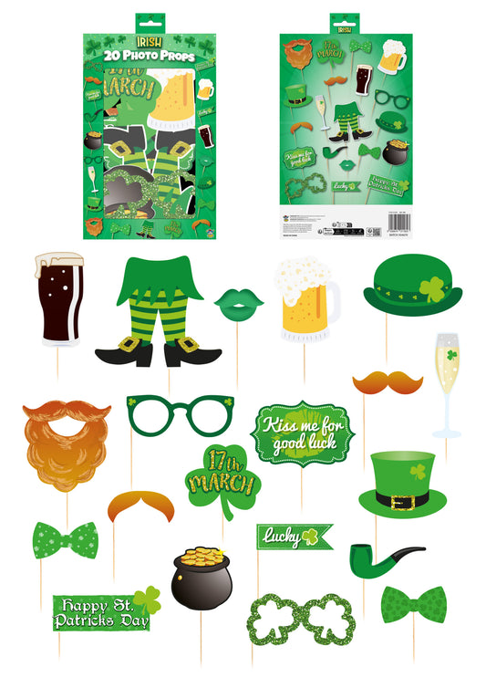 Pack of 20 St. Patrick's Day Assorted Designs Photo Booth Props with Sticks