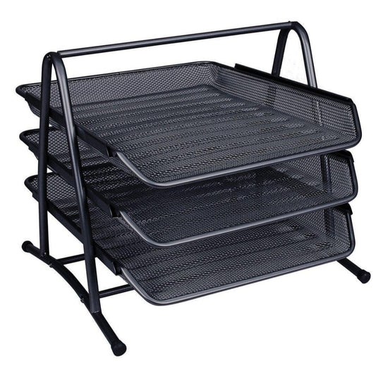 3 Tier Black Mesh Letter Tray