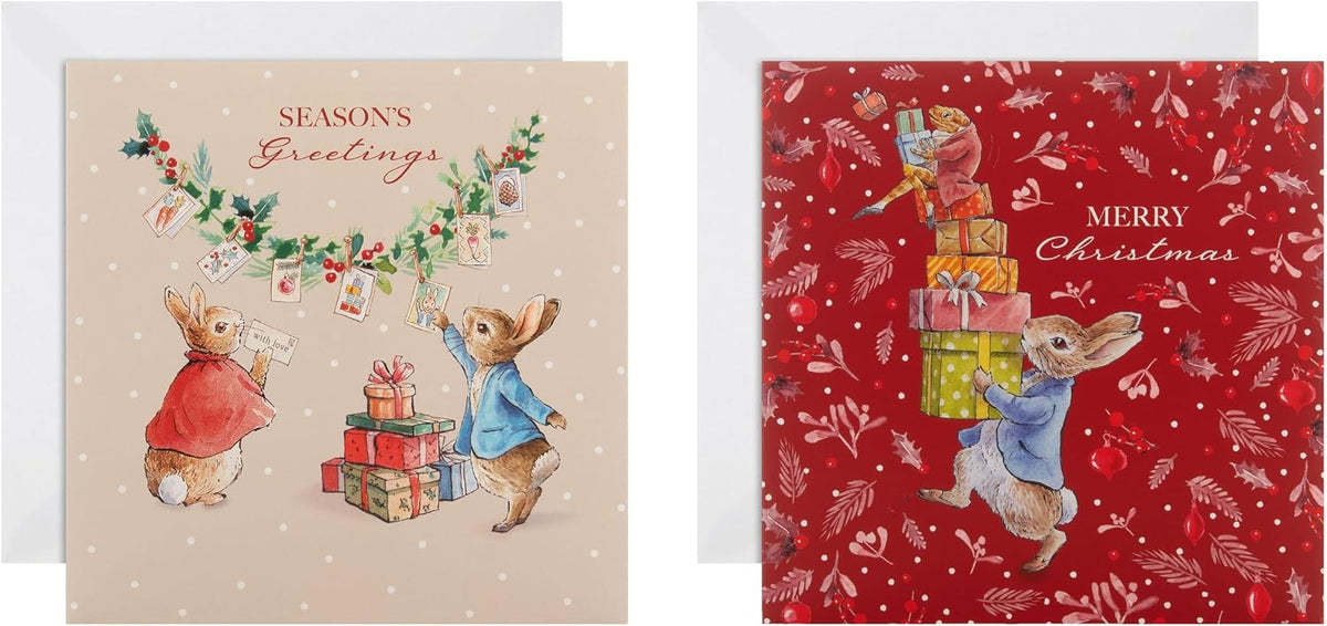 Peter Rabbit Pack of 10 in 2 Cute Designs Christmas Cards