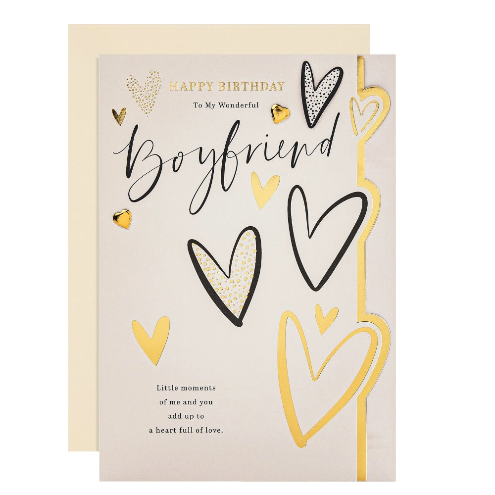 Gold Foil Hearts Design & Heartfelt Verse Boyfriend Birthday Card