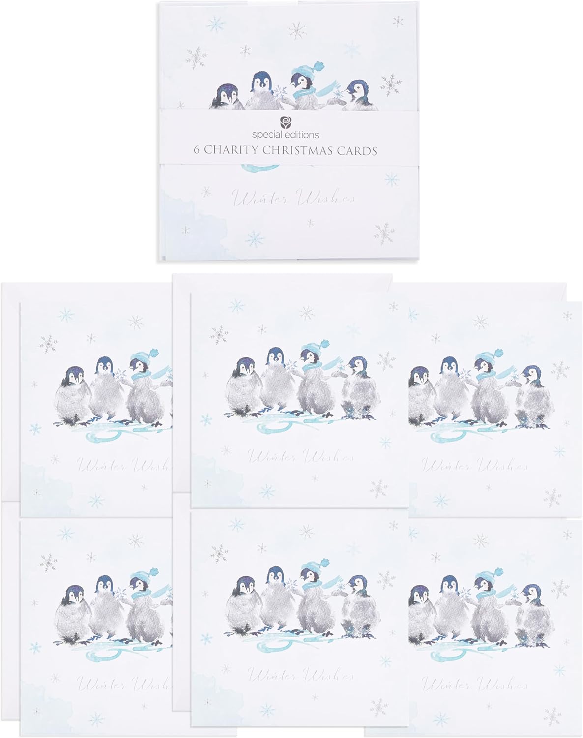 Multipack of 6 Penguins Design Christmas Cards with Envelopes