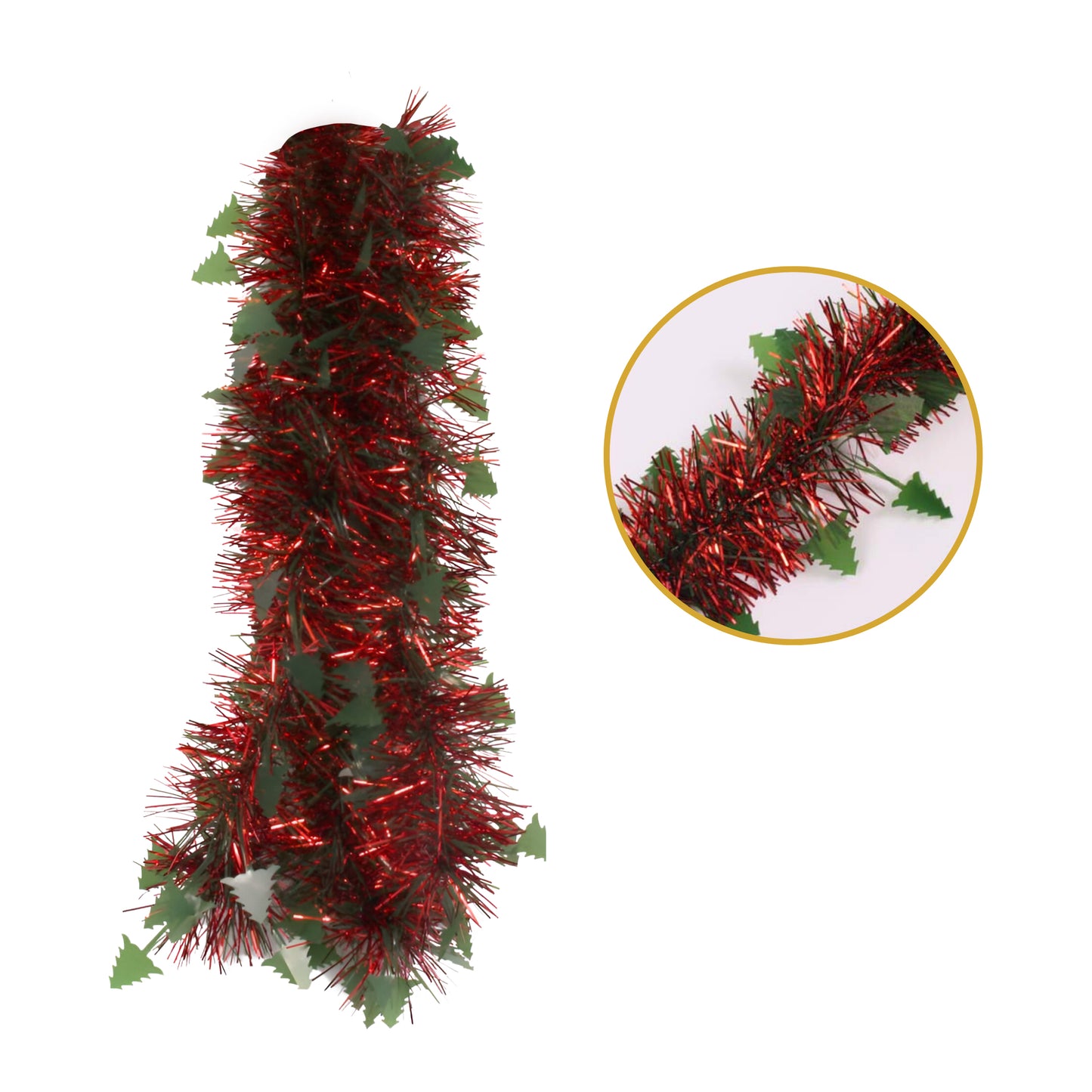 Pack of 6 2m Christmas Die Cut Xmas Tree Tinsel - Red