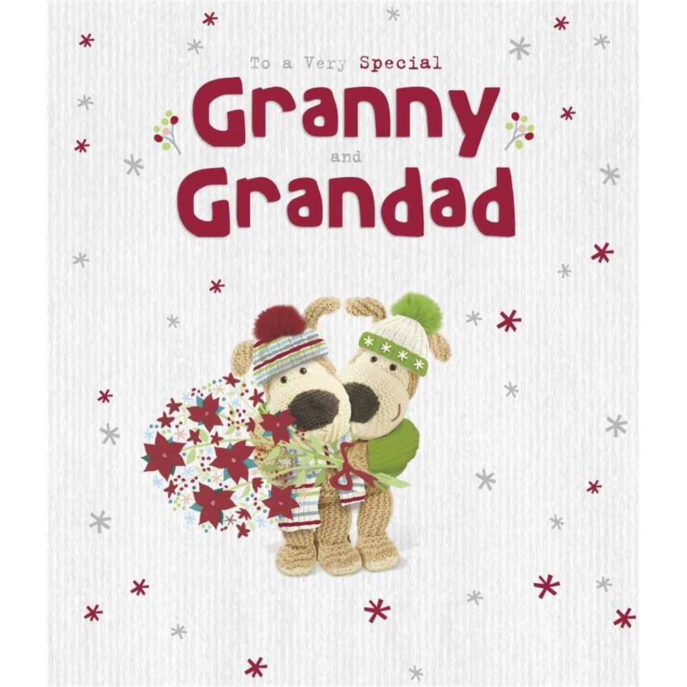 Boofles With Flowers Granny and Grandad Christmas Card