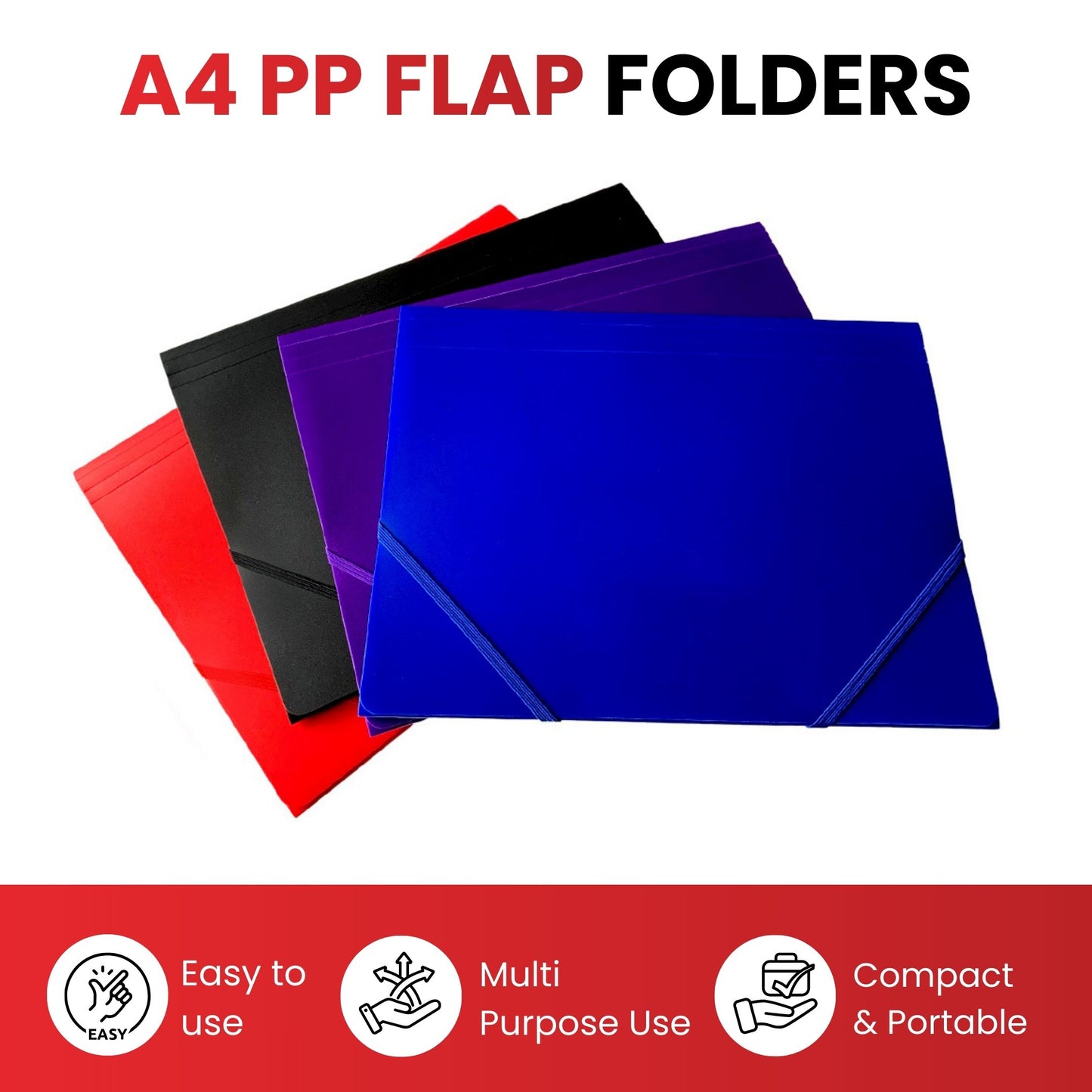 Pack of 12 A4 Blue 3 Flap Folders with Elasticated Closure