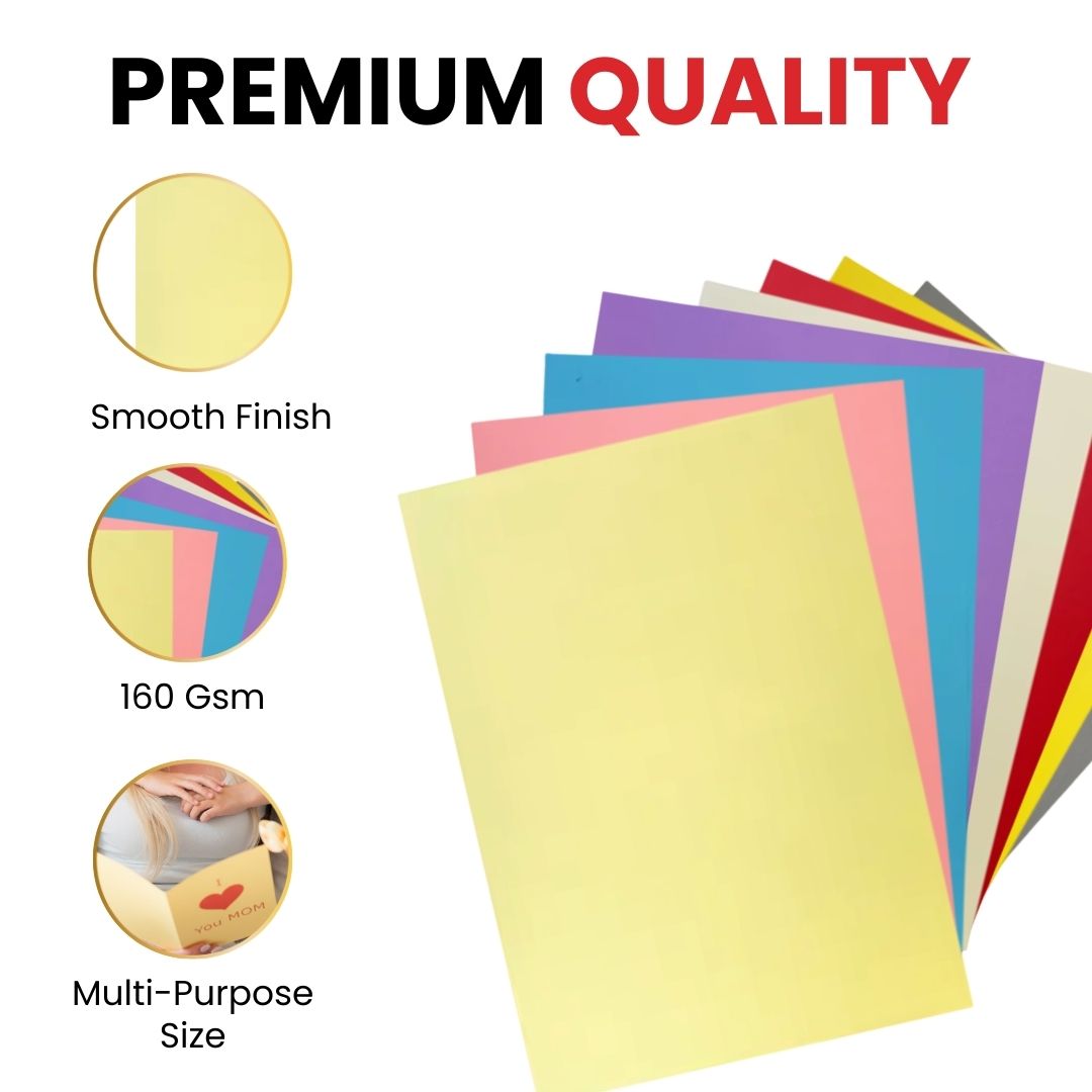 Pack of 400 A5 Assorted Mother’s Day Coloured 160gsm Craft Card Sheets – 8 Colours (50 each)