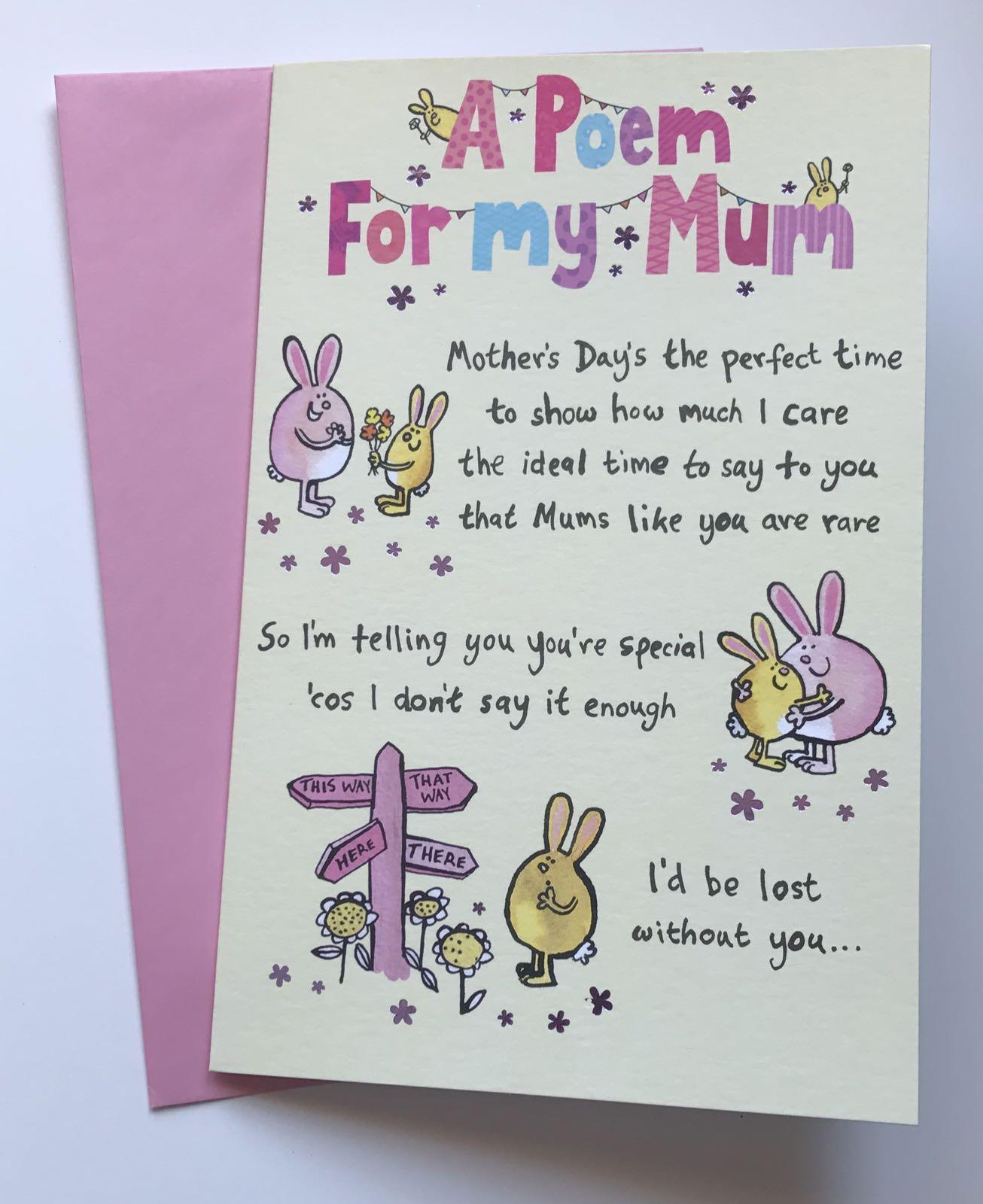 A Poem For My Mum, Mother's Day Greetings Card