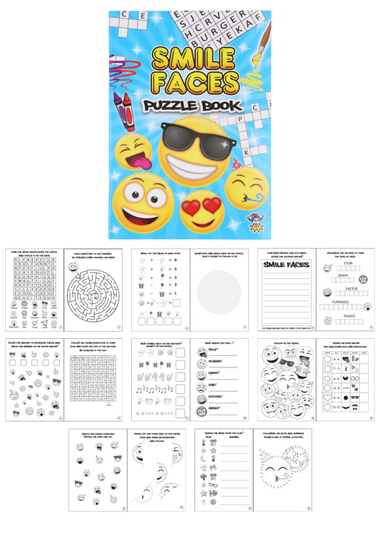 Pack of 12 Mini Yellow Smile Face Puzzle Books (10cm x 14.5cm)
