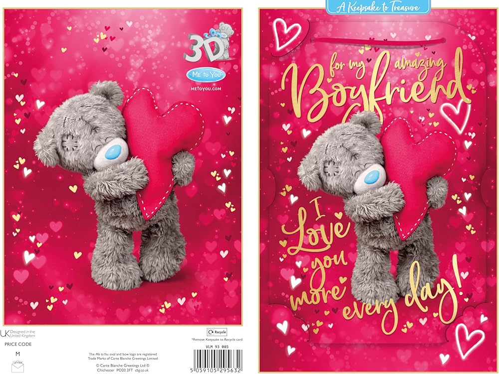 Bear Holding Red Heart Boyfriend Keepsake 3D Valentine's Day Card