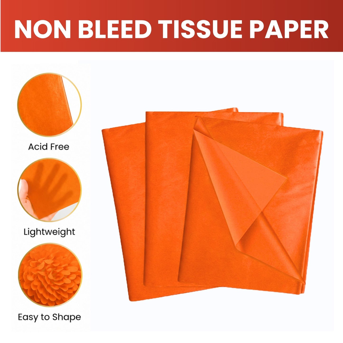 Pack of 30 Orange Acid Free 50 x 70cm Tissue Paper Sheets