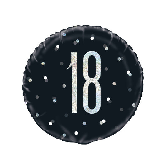 Birthday Black Glitz Number 18 Round Foil Balloon 18"