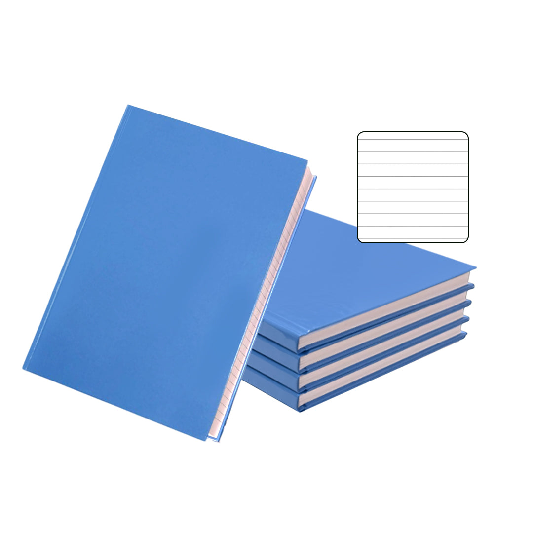 Pack of 5 A5 160 Pages 8mm Ruled Blue Casebound Notebooks