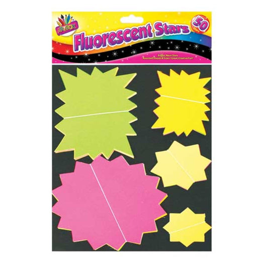 Pack of 50 Assorted Coloured Fluorescent Stars 