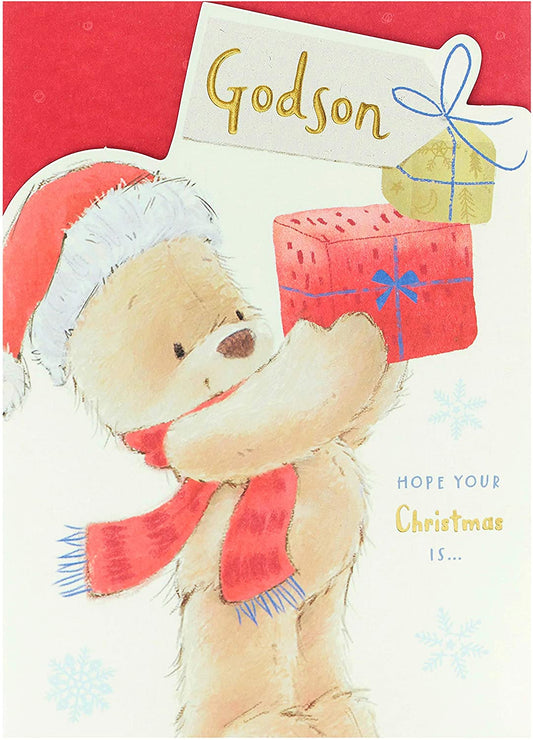 Godson Christmas Card Festive Teddy Bear Design