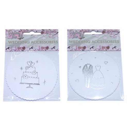 Pack of 24 Wedding Time Paper Coasters in White and Silver