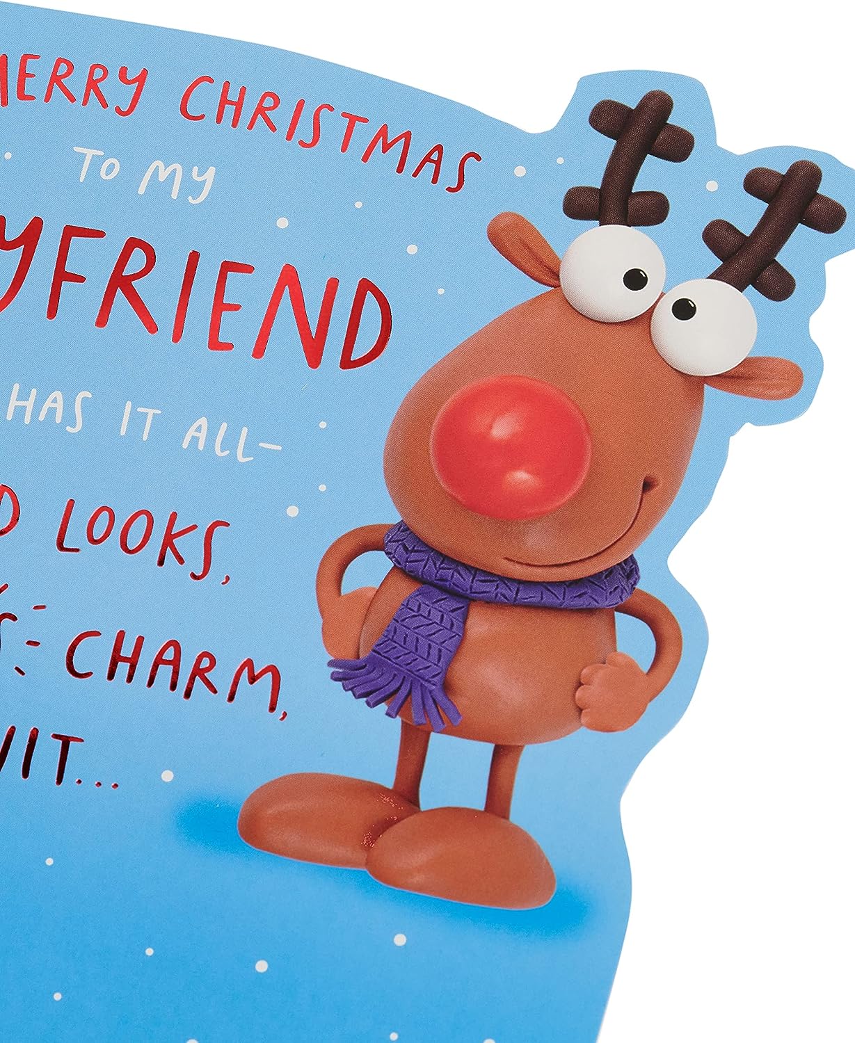 Funny Reindeer Design Boyfriend Christmas Card