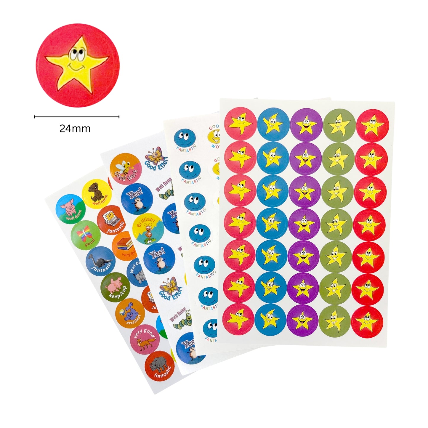 Pack of 2520 Motivational Happy Stars 24mm Self-Adhesive Labels