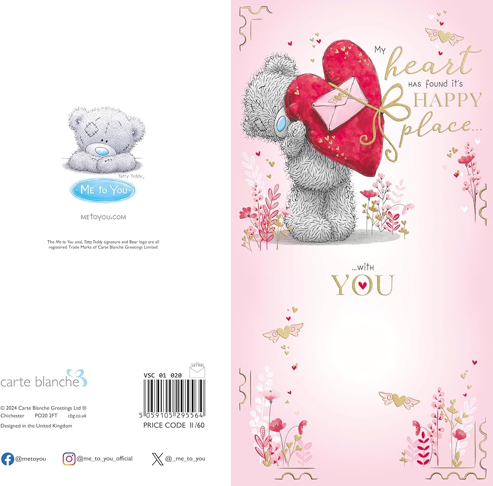 Bear Holding Up Big Heart Open Valentine's Day Card