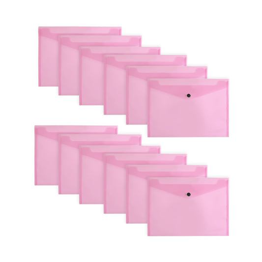 Pack of 12 Janrax A4 Pink Document Wallets - Button Stud Folder