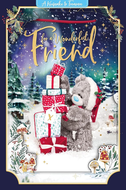 Bear And Stack Of Gifts Wonderful Friend 3D Christmas Keepsake Card