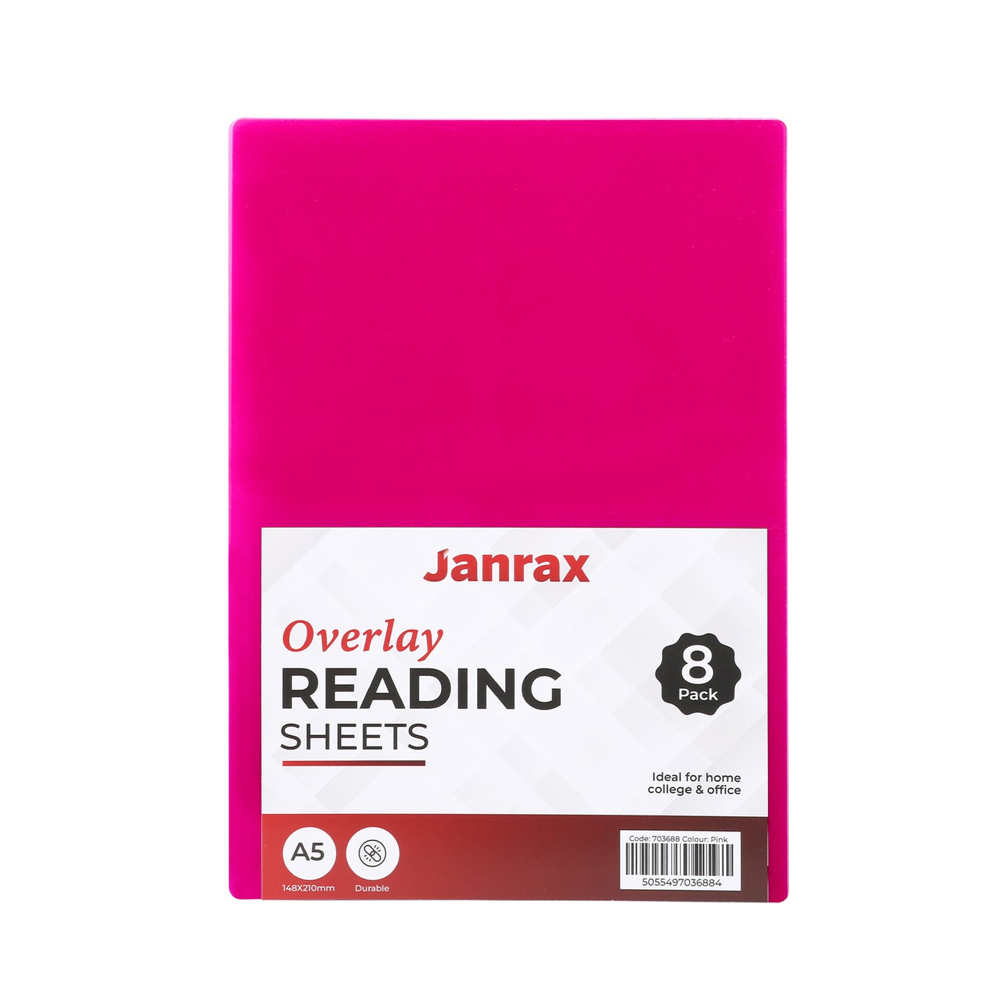 Pack of 24 A5 Plain Pink Dyslexia Overlay Reading Sheets – PET Material, Rounded Corners