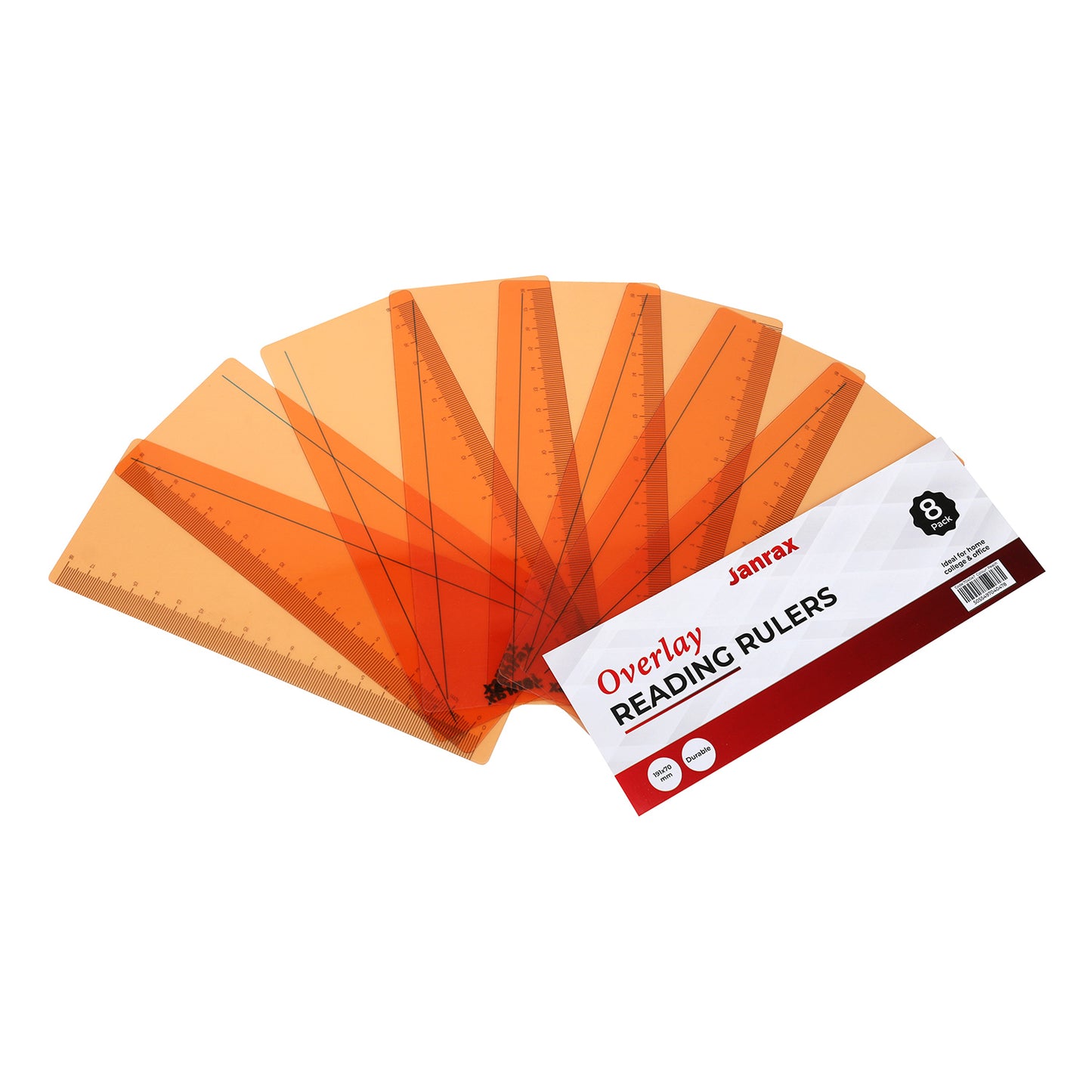 Pack of 8 Peach 191x70mm Dyslexia Overlay Reading Rulers – PET Material, Rounded Corners