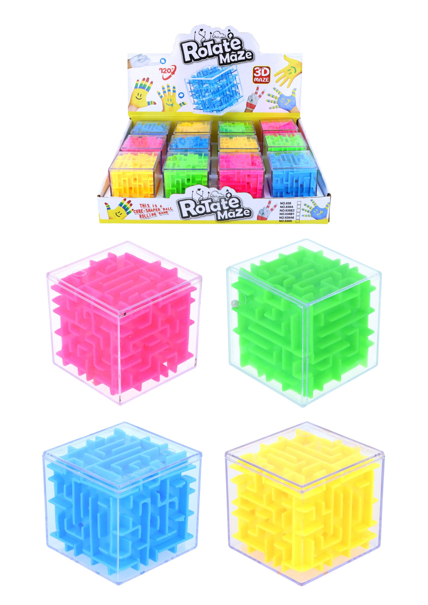 Neon 3D Puzzle Maze Cubes (5.3cm) - Brain Teaser Toys for Kids, Party Favours, Loot Bag Fillers, Classroom Rewards & Fidget Fun