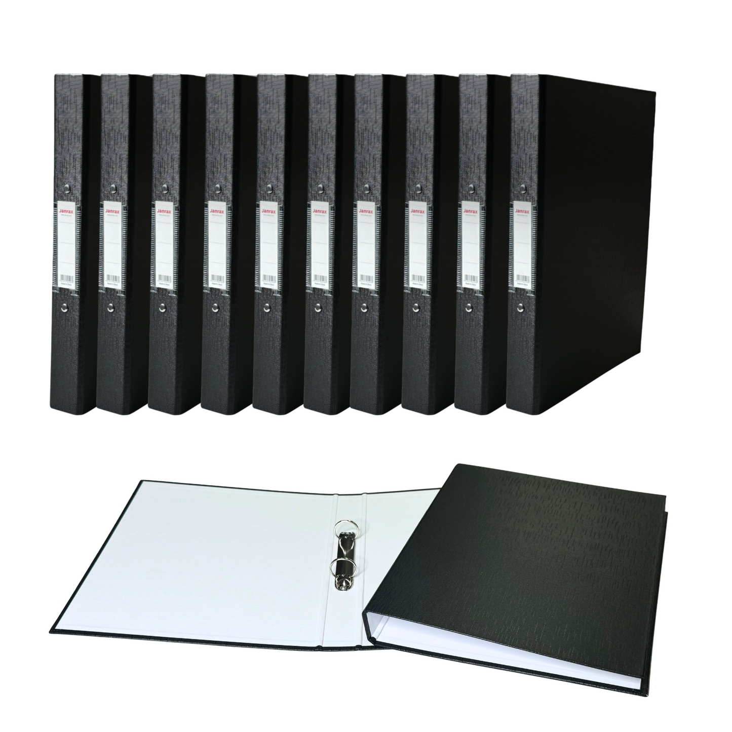 Pack of 10 A4 Black Paper Over Board Ring Binders by Janrax