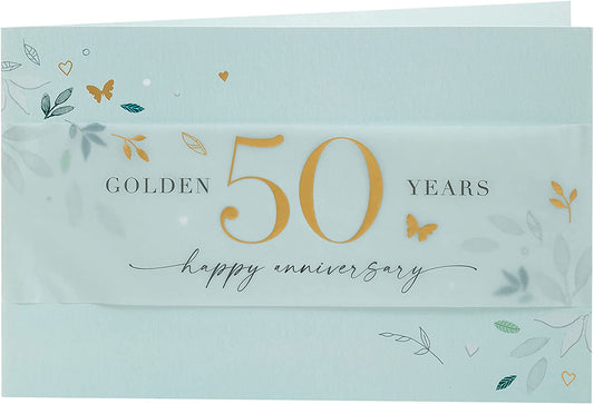 Leaves Design 50th Anniversary Card Golden Togather