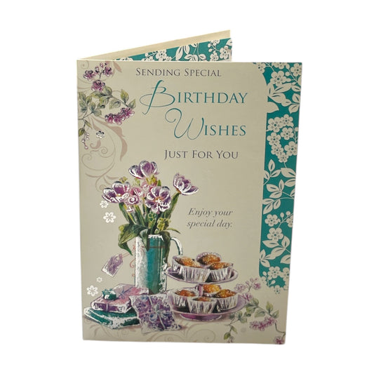 Open Female Celebrity Styled Floral Design Birthday Card