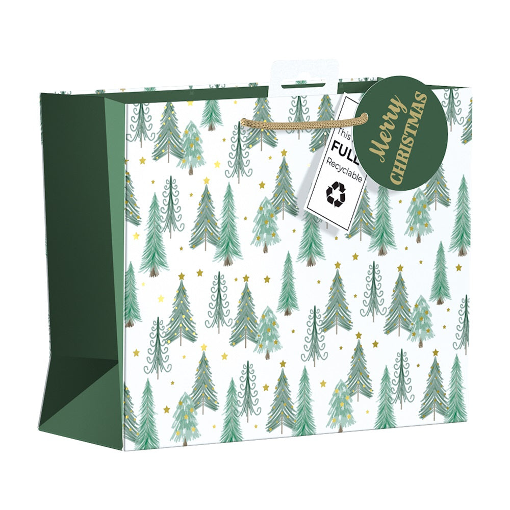 Pack of 12 Nordic Noel Trees Design Medium Christmas Gift Bags