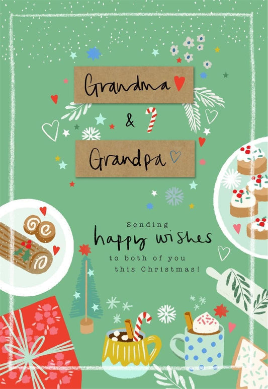 Sending Happy Wishes Grandma & Grandpa Christmas Card with Customisable Sticker Sheet