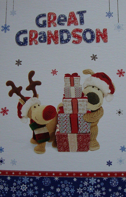 Great Grandson Boofles With Presents Christmas Card