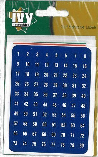 Pack of 480 White on Red/Blue/Green 1-160 8x13mm Number Stickers