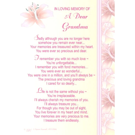 Loving Memory of Grandma Graveside Memorial Xpress Yourself Keepsake Wallet Purse Card